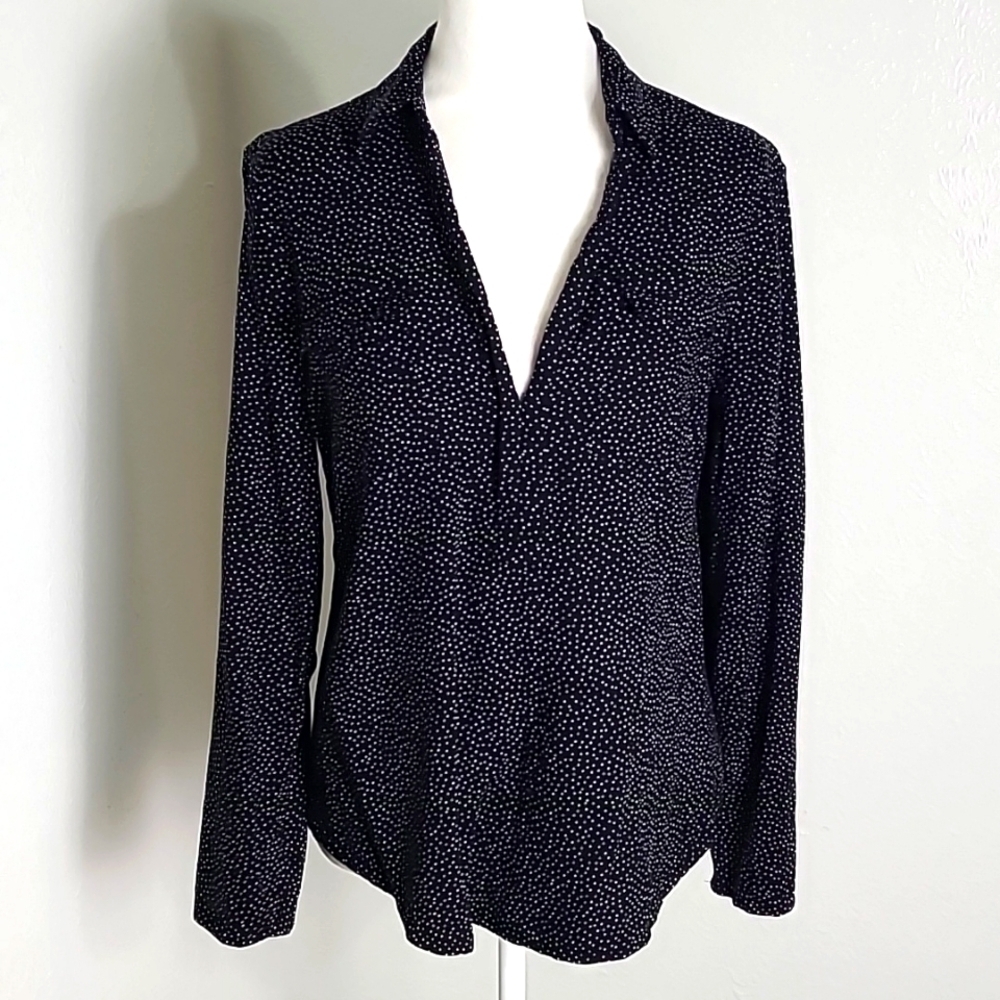 Spense Black & White Polka-dot Longsleeve Blouse, Size Medium
